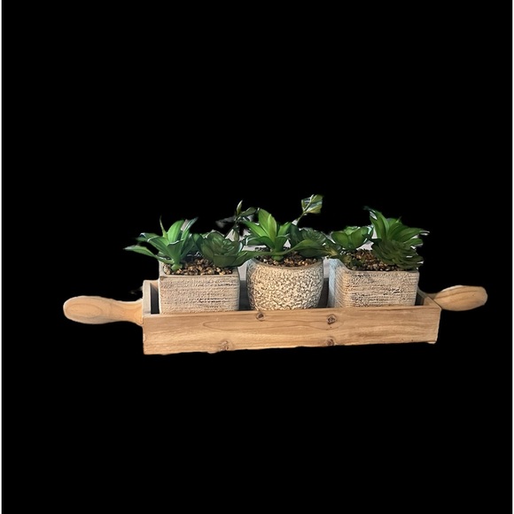 Artificial Succulents in a Rustic Wood Planter Centerpiece - Picture 3 of 3